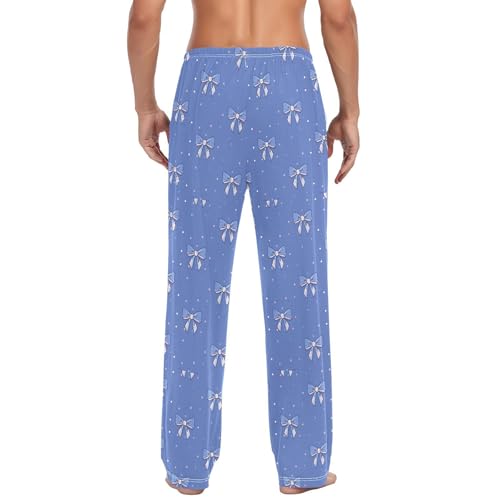 Men's Blue Polka Dots and Bows Pajama Pants with Pockets - Straight Fit Cotton Sleep Bottoms for Lounge & Nightwear3