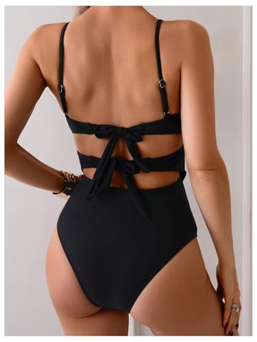 Milumia Women's One Piece Cut Out Tie Back Monokini Swimwear Spaghetti Strap Swimsuits3