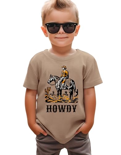 Toddler Baby Boys Western T-Shirt Rodeo Howdy Graphic Shirt Kids Cowboy Outfits Summer Country Crewneck Tee Top