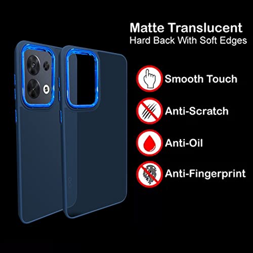 Image of A rtistque Frosted Translucent Back Cover Case for Oppo Reno 8 5G | Electroplated Chrome Ring | Raised Camera Edges for Protection | Smooth Sides TPU - Blue