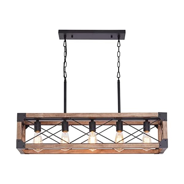 Bribyit Farmhouse Kitchen Island Lighting, 5-Light Dining Room Light Fixture, Farmhouse Linear Chandelier with Solid Wood for Dining Room Kitchen Bar Pool Table Bribyit Farmhouse Kitchen Island Lighting, 5-Light Dining Room Light Fixture, Farmhouse Linear Chandelier with Solid Wood for Dining Room Kitchen Bar Pool Table