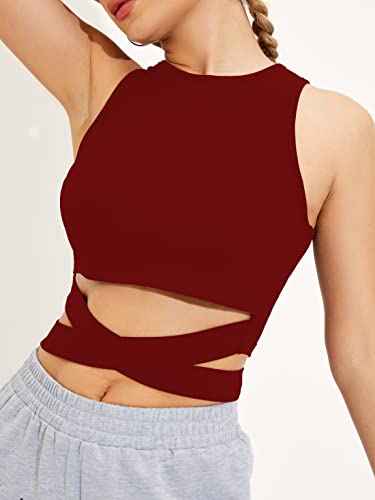 Image of Shasmi Women's & Girl's Black and Orange Solid Ribbed Round Neck Collarless Sleeveless Slim Fit Lace Up Tank Tops (Top 45)
