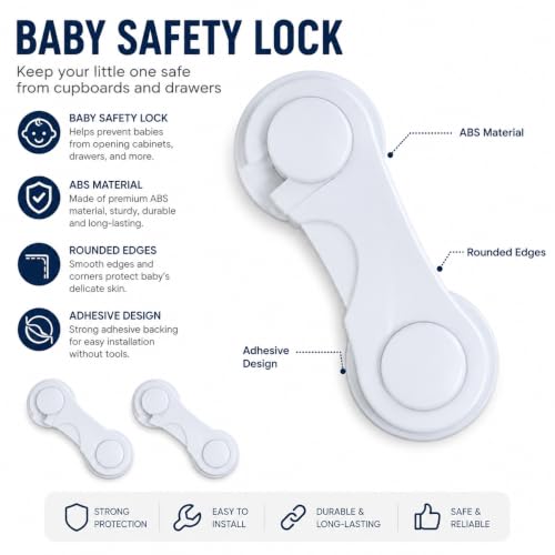 Image of MAPPERZ Cabinet Door Locks for Baby Safety Proofing, Door Locks with Adhesive, for Drawer Cupboards Fridge Oven Closet & Pantry, Childproof Latch for Protecting Kids Toddler and Infant, Pack of 3