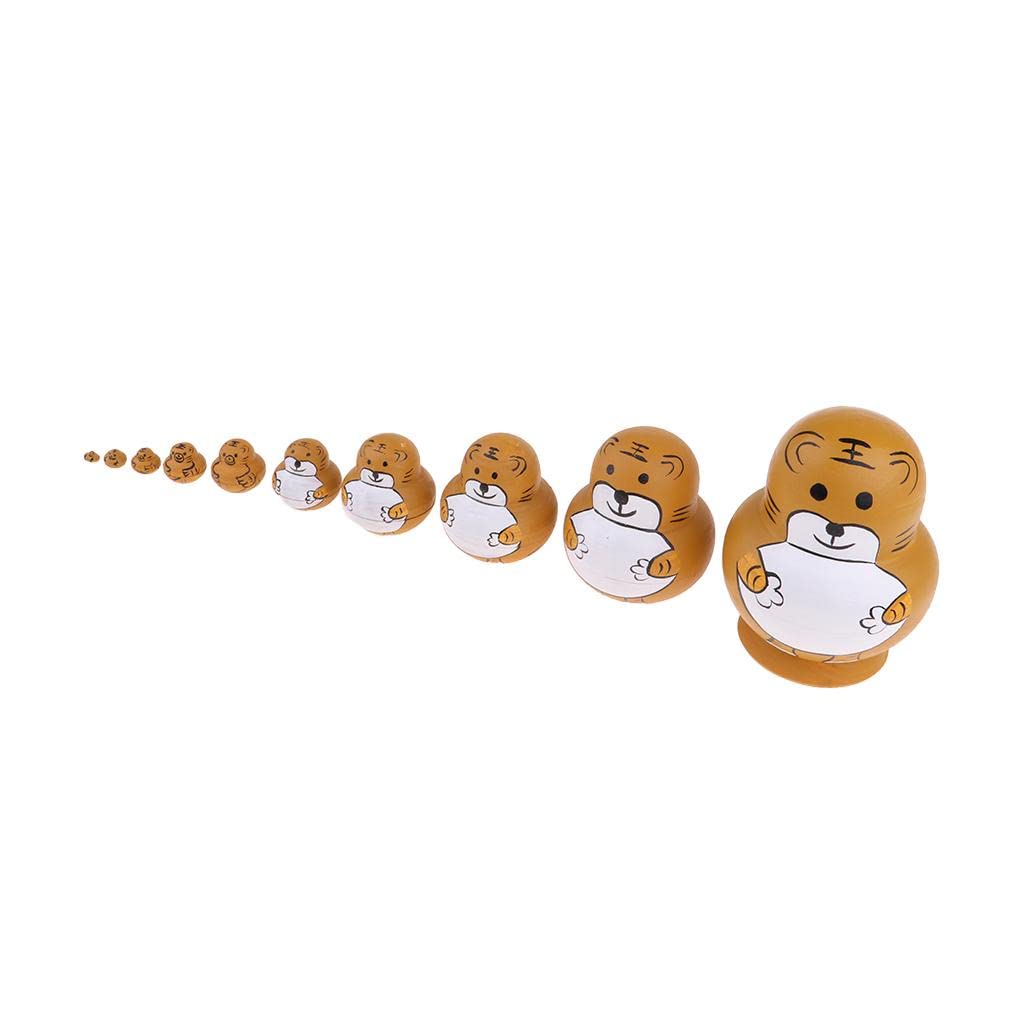 5 Set 10 Stück handbemalte hölzerne russische Nesting-Puppen Babuschka Mini Tiger Geschenk, 10-lagiger Tiger