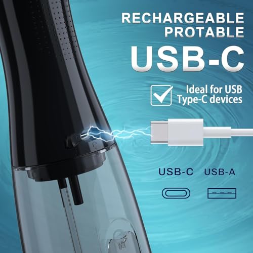 Image of CPENSUS 360 water flosser for teeth 350 ml water tank wih 5 pressure modes & 4 Jet tips nozzles IPX7 water proof 1500mAH battery portable dental floss for teeth cleaner travel oral irrigator 6 months warranty