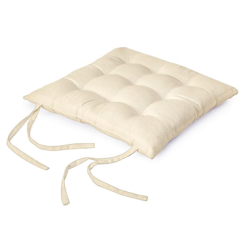 Image of Rajasthan Crafts Pack of 2 Chair Pad | Chair Cushion Pad | Microfiber Square Chair Pads with Ties | Seat Cushion for Chair Office, Sitting, Pooja, Dining & Office Tables (16x16 Inch, Beige)