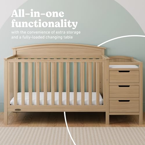 Image of Graco Benton 4-in-1 Convertible Crib and Changer, Driftwood | GREENGUARD Gold Certified, Baby Crib & Changing Table Combo, Includes Water-Resistant Changing Pad, Converts to Full-Size Bed