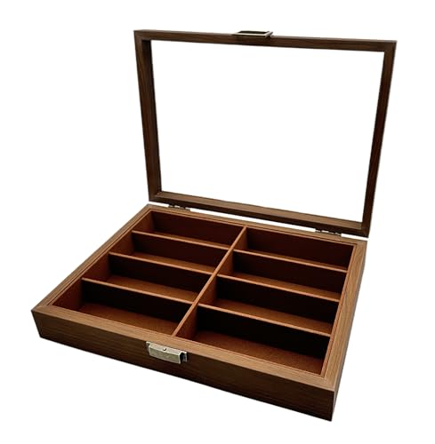 Image of Antique Glasses Storage Box, Sunglasses Storage Case, Collection Case, Accessories Storage, Wooden, Holds 8-Slot