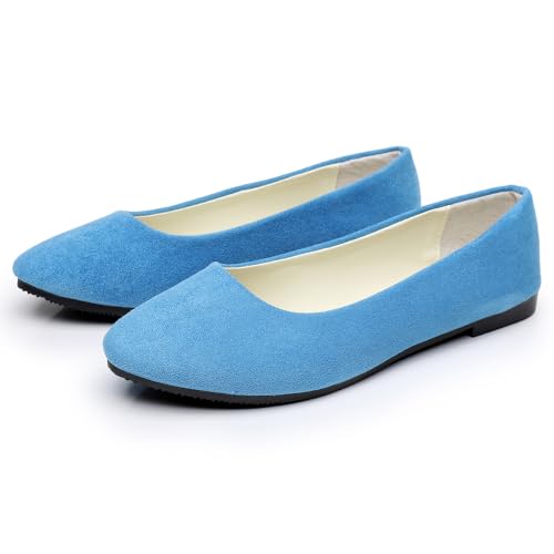 Womens Lovely Ballet Flats with 26 Vibrant Colors, Ladies Indoor Outdoor Comfy Flat Shoes Pure Color Suede-Effect Upper Ballerina Pumps Portable Slip On Dolly Shoes