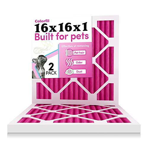 Image of 16x16x1 Air Filter by Colorfil | Color Changing Filters for Cat and Dog Odor | MERV 8 Furnace AC Filter for Pet Hair and Dust | 15.75 inchx15.75 inchx0.75 inch Exact Size | Pack of 2