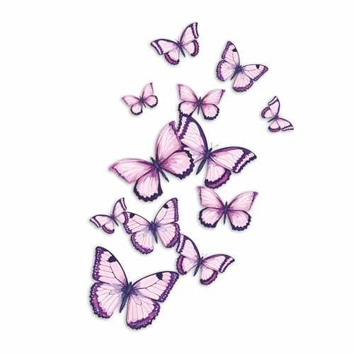 LaoGraphics® Lot de 12 autocollants papillon violets résistants et imperméables 0 % de transparence pour couvrir les marques, décoration murale, résistant aux...