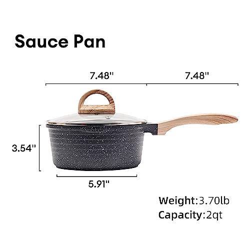 Jeetee 2 Quart Sauce Pan With Lid, Non Stick Small Pot With German Granite Coating, Masterclass Granite Stone Cookware Sauce Pot For Cooking, Pfoa/Pfos Free #TOP3