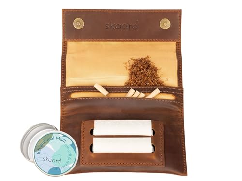 Blague à tabac en cuir skaard | Blague à tabac pour tabac à rouler, feuilles & filtres | Marron