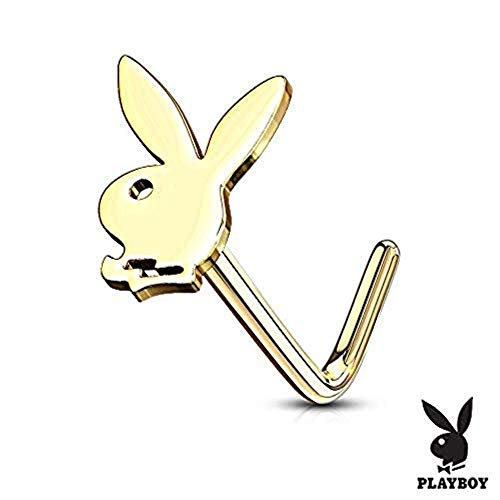 Playboy Bunny Top Surgical Steel Nose L Bend Stud Rings (Gold)