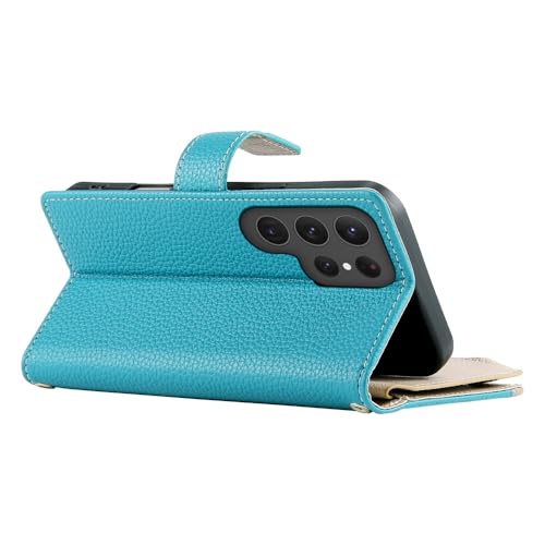 Étui portefeuille Galaxy S21 Plus bleu foncé en cuir grainé avec fermeture éclair