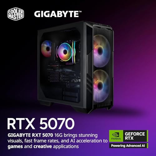 Image of Cooler Master HAF 5 Pro Gaming PC RYZEN 7 7800X3D RTX 5070 ATX Desktop PC | AMD Ryzen 7 7800X3D + NVIDIA RTX 5070 12GB Gaming PC, 32GB DDR5 6000MHz, 2TB M.2 SSD, Hyper 212 Halo AIR Cooler, Windows 11