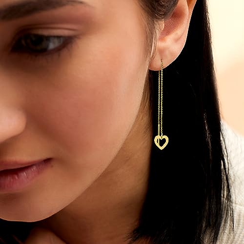 Pure Collection by Ross-Simons 14kt Yellow Gold Heart Threader Earrings2