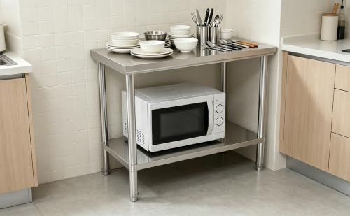 Image of Stainless Steel Table Prep & Work 20 x 40 Inches, NSF Commercial Heavy Duty Table with Undershelf and Galvanized Legs for Restaurant, Home and Hotel