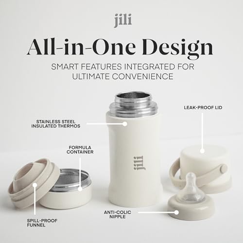 Image of Jili All-in-One Baby Bottle, Insulated Stainless Steel Bottle with Formula Container, Anti-Colic Nipple, and Leak-Proof Lid, Baby Essentials for Travel, BPA and Phthalates-Free, Almond, 8 oz.