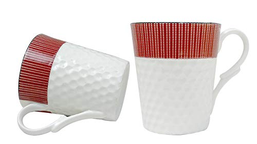 Image of U.P.C. Ceramic Coffee Mug Set of 2, Ceramic Cups for Tea, Coffee & Hot Beverages, Premium Kitchen Drinkware, Microwave & Dishwasher Safe Mugs, Home Office Cafe Use (Red -White)