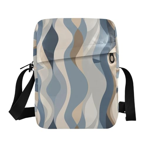 KLL Abstract Blue Beige small messenger bag for women Vegan Leather mens crossbody bag small Travel Shoulder Handbags