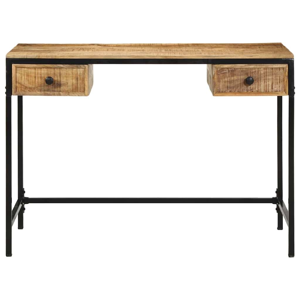Biurko z szufladami z litego drewna mango i metalu, 105 x 50 x 75 cm, stół roboczy do domowego biura i biura, wytrzymały stolik komputerowy do gabinetu i salonu
