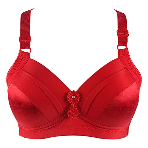 Bra Everyday Wire Printed Underwear Women Bra Underwear One-Piece Fashion Intimates (Red, 90) Cover