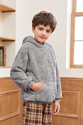 Image of Makkrom Boys Girls Sherpa Fleece Hoodies Pullover Sweatshirts with Pockets | Fuzzy Soft, Cozy Warm, Kids Hoodie Outfits, Kangaroo Pocket, Solid, Tie-Dye, Casual, Loose, Toddler, little Kid, Big Kid