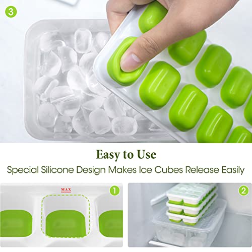 Doqaus Ice Cube Tray With Lid And Storage Bin, Silicone Ice Cube Trays With Ice Box, Ice Trays With Ice Container For Cocktail, 3 Pack Stackable Ice Trays With Ice Bucket, Ice Tong & Scoop For Freezer #TOP5