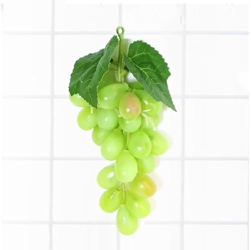 WLngtv 1 Bunches Green Artificial Grapes Plastic Hanging Grapes Decorative Fake Faux Fruit Centerpieces Props Simulated Fruit Ornaments for Home Kitchen