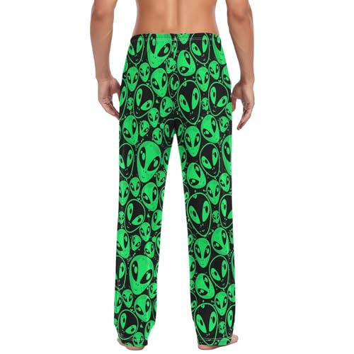 Men's Pajama Pants Soft Lightweight Lounge Sleep Alien Green Pj Bottoms with Pockets Drawstring2