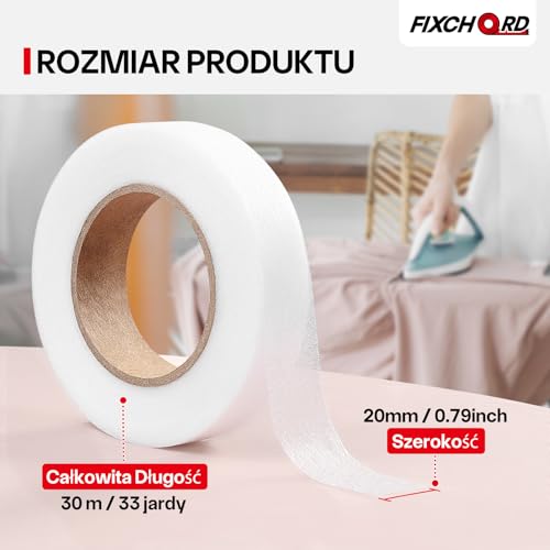 FIXCHORD Taśma do obszycia, 2 szt., 30 m x 20 mm, Wonder Web Hemming Tape, bez szycia, taśma do prasowania, bardzo mocna taśma topliwa do ubrań, firanek, prasowania i klejenia, rękodzieło, biała