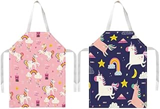 HuaJiao 2 Pcs Kids Aprons, Cartoon Style Adjustable Child Chef Aprons Children's Aprons for Baking Cooking Painting Gardening Kitchen