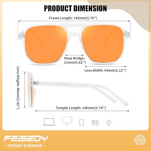 Image of FEISEDY Retro 70s Blue Light Filter Glasses 99.99% Blue Light Blocking Gaming Glasses Computer Glasses for Men Women Amber Tinted G2835