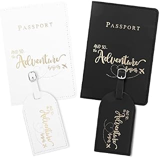 2 Pcs Passport Covers and 2 Pcs Luggage Tags, PU Leather Passport Holder Cover Travel Wallet Case Organiser for Passport Credit Card Business Cards Boarding Passes (Alphabet)