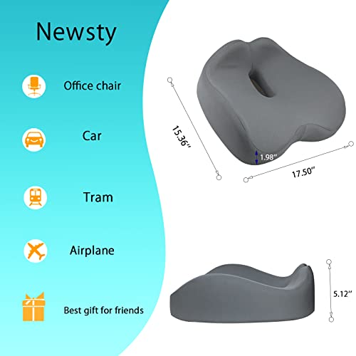 Newsty Pressure Relief Seat Cushion For Long Sitting Hours On Office, Home Chair, Car Memory Foam Office Chair Cushion For Back, Coccyx, Tailbone Pain Relief（Grey） #TOP1