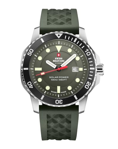 Swiss Military by Chrono Herren Uhr Solar Quarzwerk mit Kautschukarmband Analoge Herrenuhr Armbanduhr Grün SMS34102.05