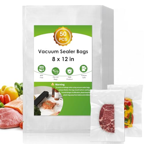 Image of Moretoes 50pcs Vacuum Sealer Bags, Food Saver Bags Quart 8 inch x 12 inch, BPA Free, Pre-cut Commercial Grade Vac Bags for Food Storage, Meal Prep or Sous Vide
