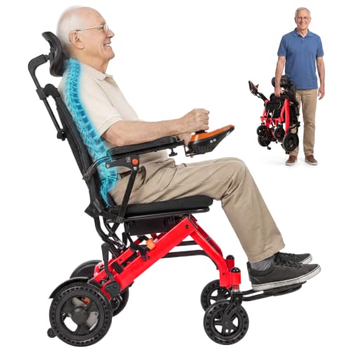 37 lb Lightweight Electric Wheelchairs for Adults, 15 Miles Range Portable Motorized Wheelchair with Adjustable Headrest, 360W All Terrain Foldable Power Wheelchair for Home/Travel