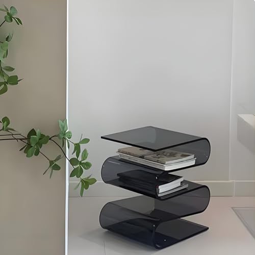 Acrylic S-Shaped Side Table, Modern Bedside Table, Magazine Bookshelf for