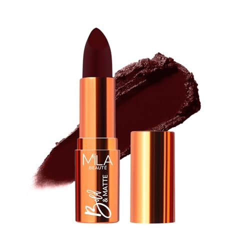 Image of Mila Beaute Bold & Matte Long-Lasting Lipstick | Highly Pigmented Soft Matte Finish | Lightweight & Hydrating with Jojoba Oil | Shade - (Truffle 4.2g)