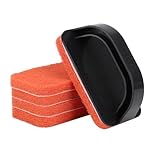 Non-Scratch Scouring Pads with Handle, Reusable Cleaning Scrubbers, Heavy Duty Scrubbing Pads for Cleaning Pans, Pots, Ovens, Grills, Griddles- 5 Scrub Pads and 1 Handle
