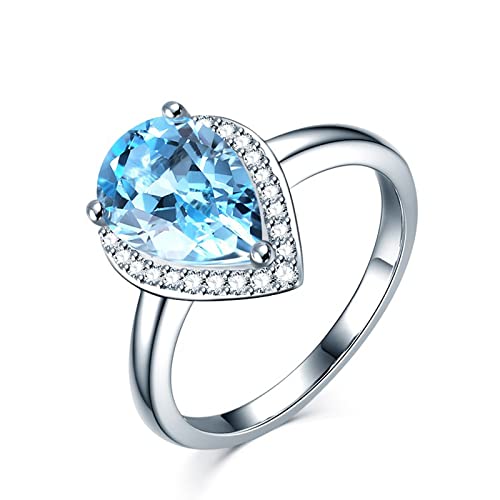 Finger Rings 925 Joyería Anillo Mujer Aquamarina Agua Drop Ring Joyería Boda Jewelry
