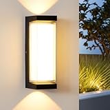 Modern Outdoor Wall Lights 24W LED Exterior Wall Sconces Light Fixtures, Black Aluminum Wall Mount, 3000LM 3000K Porch Lights with Double Lampshades, IP65 Waterproof for Garage Patio Entryway