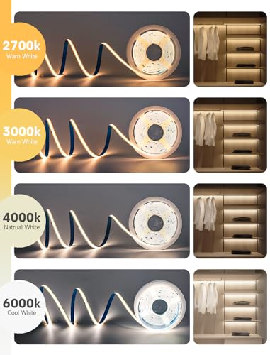 Image of 16.4FT /5M High Density COB LED Strip, 10mm Width LED Strip Lights, CRI 90+, DC12V, 2640LEDs Flexible LED Ribbon Tape for Home, Bedroom, Living Room(Power Supply Not Included) (4000K)
