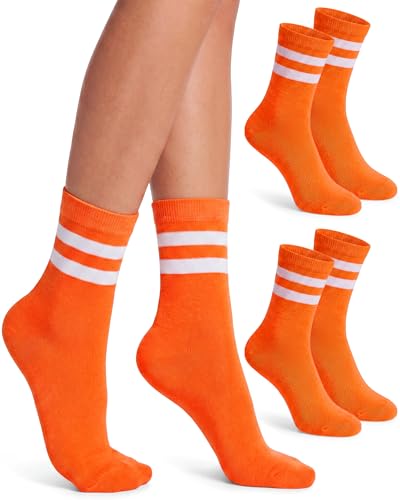 Syhood 2 Pairs Crew Socks Casual Cotton Breathable Socks for Women Retro Athletic Unisex (Orange)