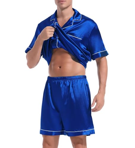 Couple Pajamas Set Satin Short Sleeve Sleepwear 2 Pcs Button Down Pjs Loungewear3