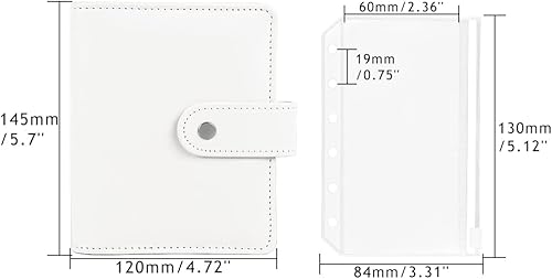 Miniatura 2 de Carpeta A7 de piel sintética blanca con 6 anillas y hojas sueltas para planificador, cuaderno con 12 unidades, 6 agujeros, bolsillos con cremallera,
