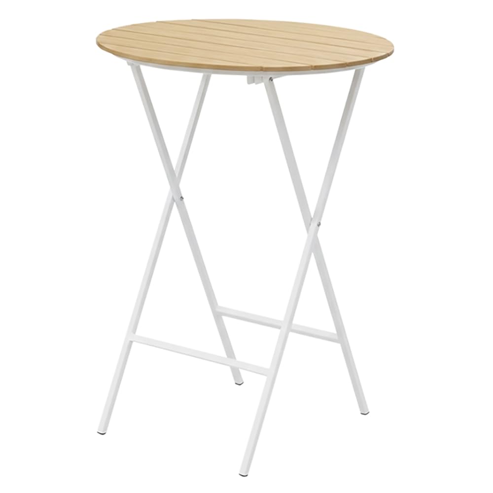 EME Mesa Mallorca Redonda Blanca. Mesa Alta Plegable Apta para Interior y Exterior. Fabricación en Acero y Tablero de Polipropileno imitación Madera. 80x110cm