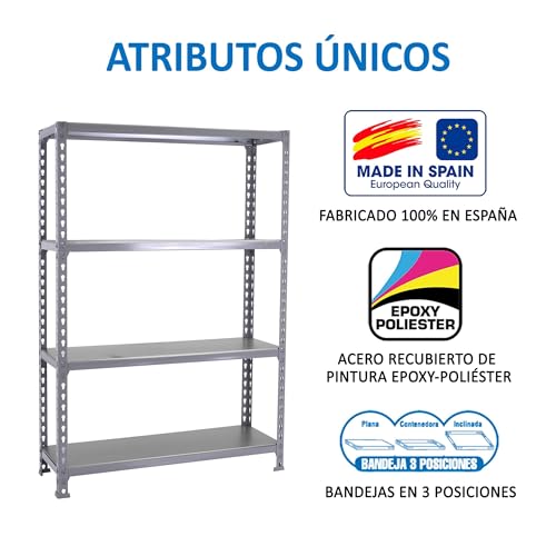 Miniatura 6 de Simon Rack Estanteria Metalica, 4 Baldas Ajustables, 200 Kg De Punto Flexión, 1500x1200x400 Mm, Estantería Almacenaje, Sin Tornillos, Gris - Simonclick